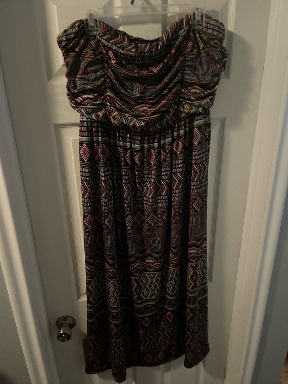 Strapless Geometric Multi Color Print Maxi Dress 2x